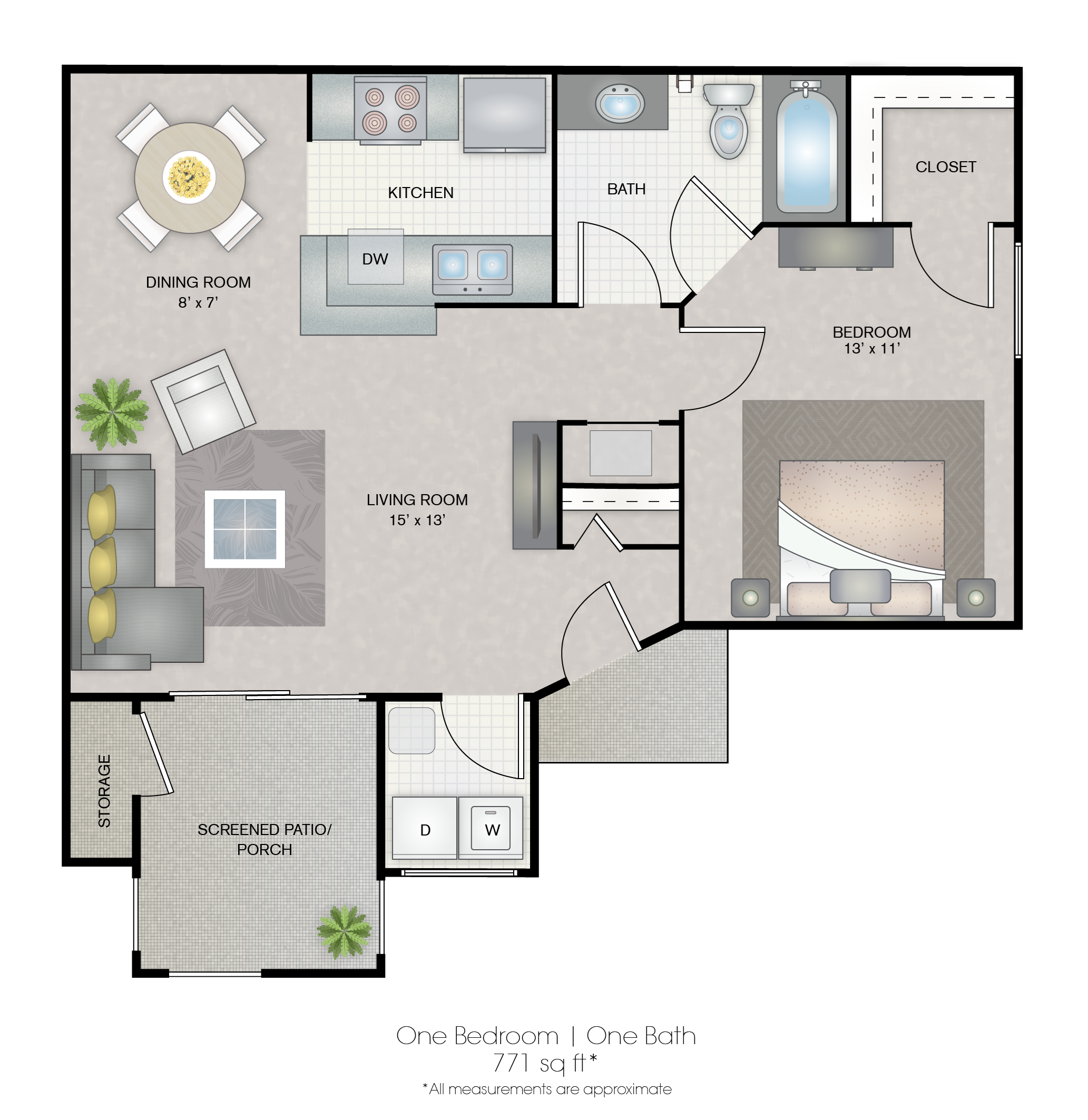 Colonial Pointe Apartments Orlando Florida One Bedroom Floorplan